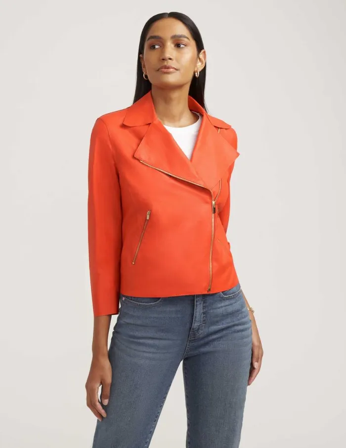 Women Zip Front Faux Leather Moto Jacket Sale Poppy Anne Klein Blazers and Jackets