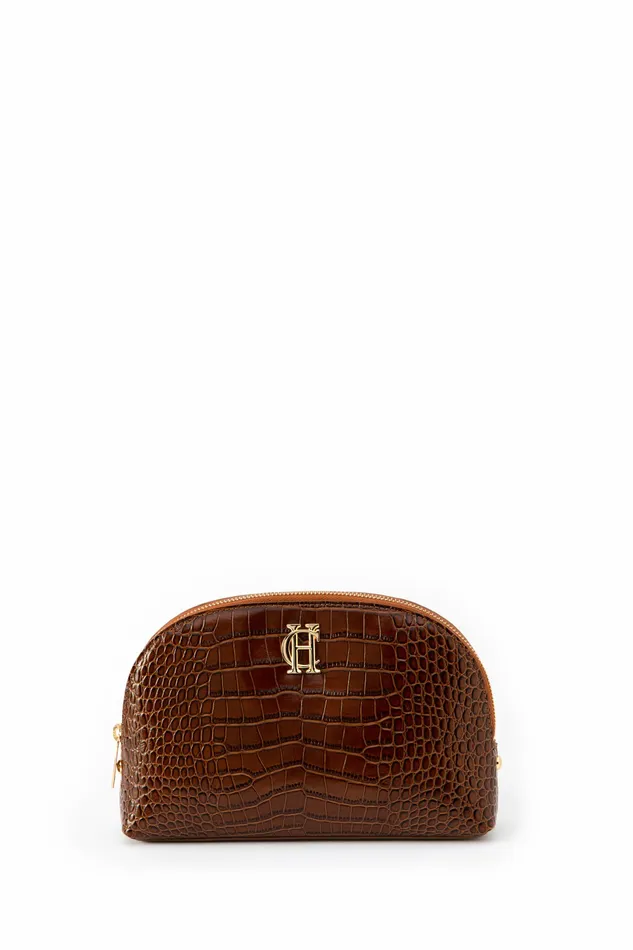 Womens Chelsea Makeup Bag Tan Croc Holdalls and Travel Bags Holland Cooper