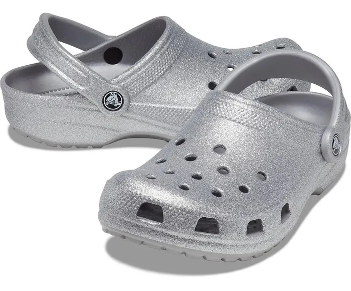 Womens Classic Glitter Clog Silver Crocs Clogs