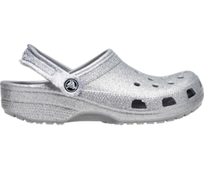 Womens Classic Glitter Clog Silver Crocs Clogs