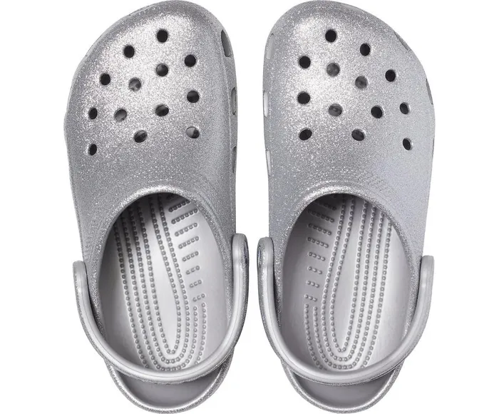 Womens Classic Glitter Clog Silver Crocs Clogs