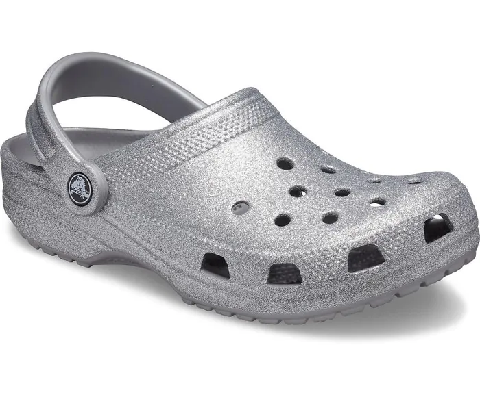 Womens Classic Glitter Clog Silver Crocs Clogs