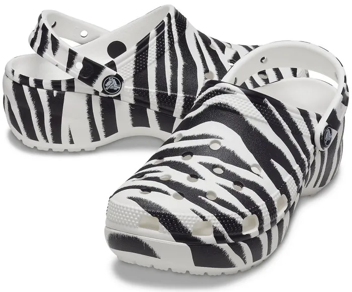 Womens Classic Platform Graphic Clog Zebra Print Crocs Clogs