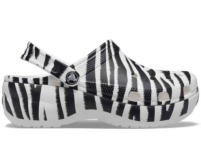 Womens Classic Platform Graphic Clog Zebra Print Crocs Clogs