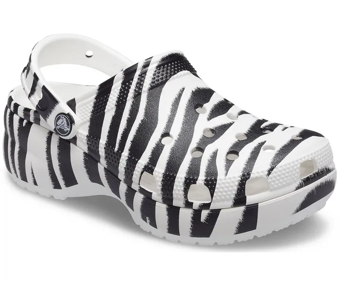 Womens Classic Platform Graphic Clog Zebra Print Crocs Clogs