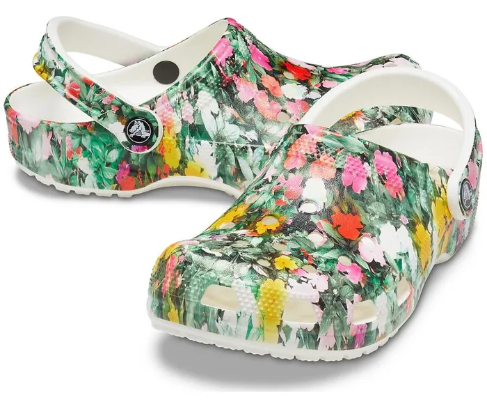 Womens Classic Printed Floral Clog White Multi Crocs Clogs