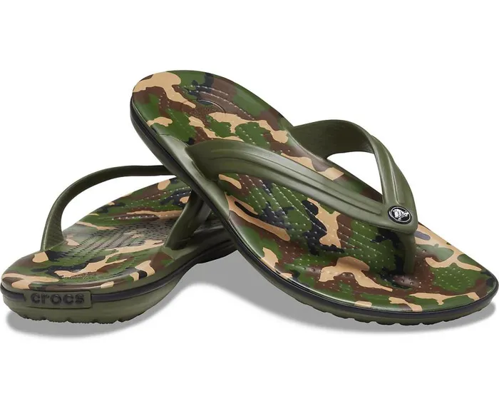 Womens Crocband Printed Flip Army Green Black Crocs FlipFlops