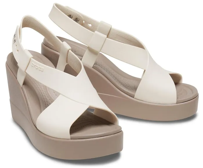 Womens Crocs Brooklyn High Wedge Stucco Mushroom Crocs Sandals