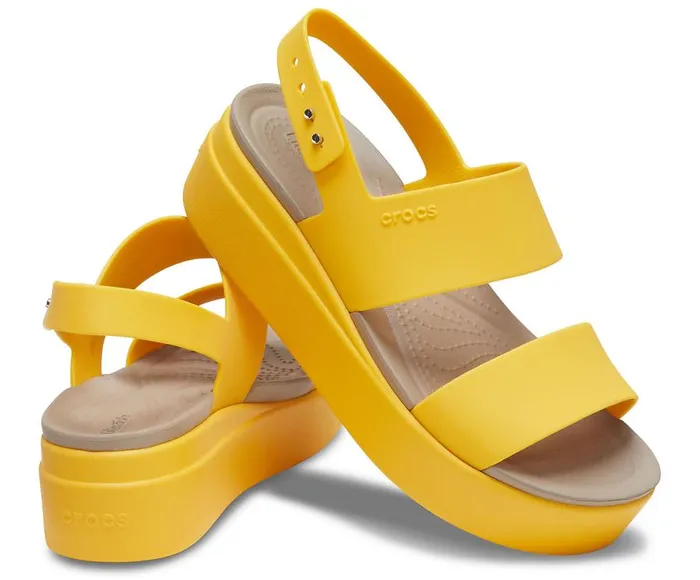 Womens Crocs Brooklyn Low Wedge Canary Canary Crocs Sandals
