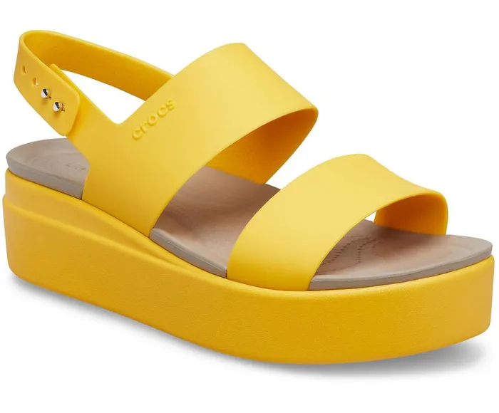 Womens Crocs Brooklyn Low Wedge Canary Canary Crocs Sandals