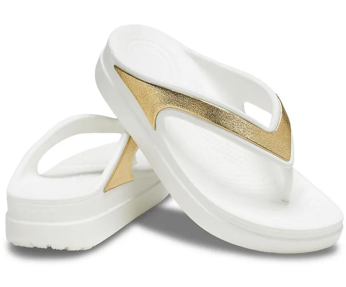 Womens Crocs Sloane Shine Wedge Flip White Crocs FlipFlops