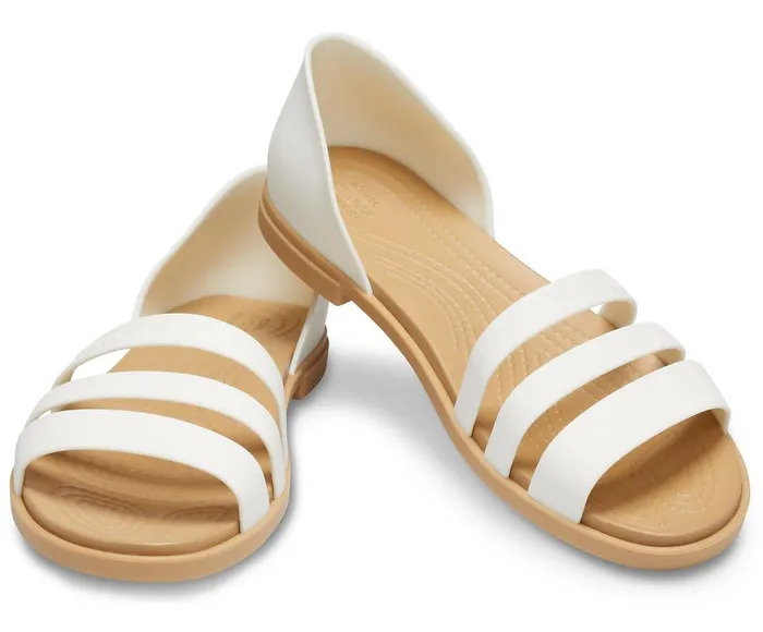 Womens Crocs Tulum Open Flat Oyster Tan Crocs Sandals
