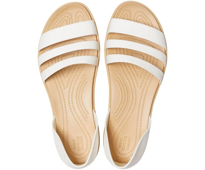 Womens Crocs Tulum Open Flat Oyster Tan Crocs Sandals