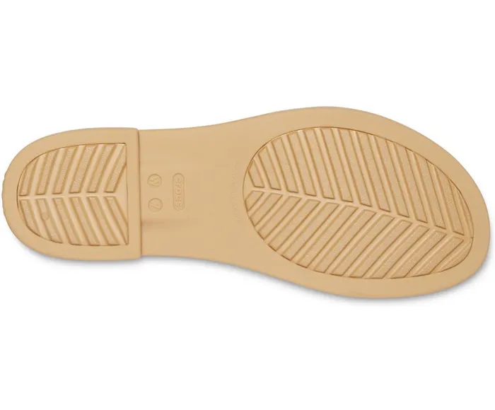 Womens Crocs Tulum Open Flat Oyster Tan Crocs Sandals
