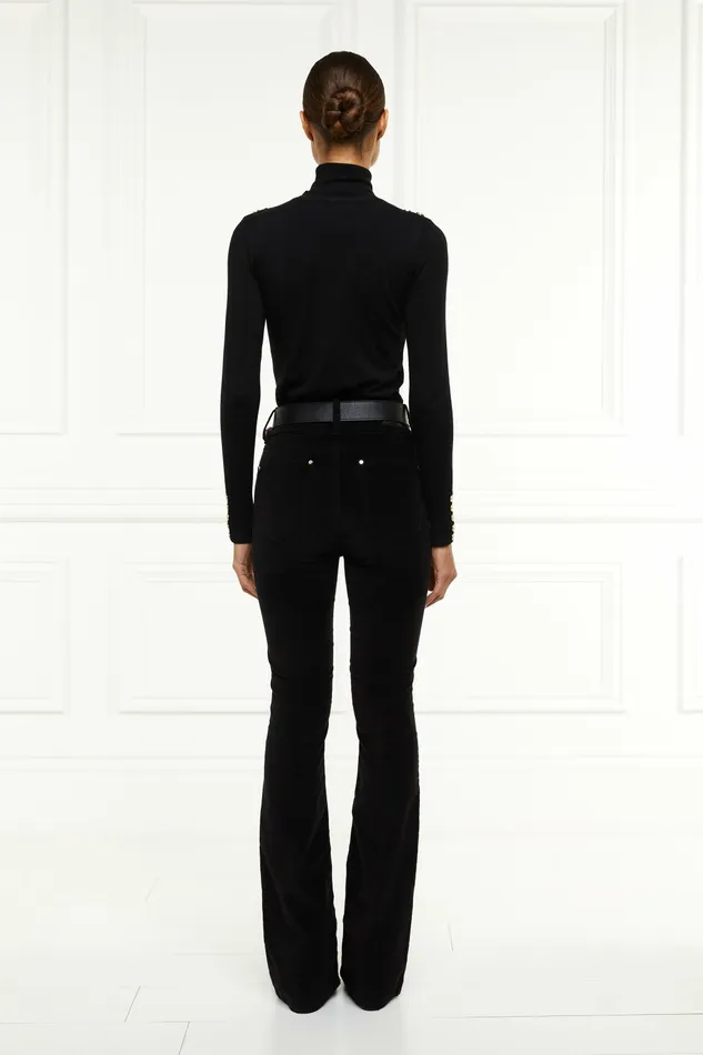 Womens High Rise Velvet Flare Black Trousers Holland Cooper Womens High Rise Velvet Flare Black Trousers Holland Cooper