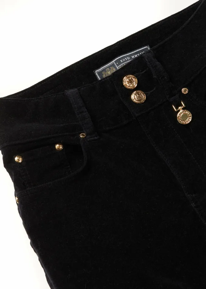 Womens High Rise Velvet Flare Black Trousers Holland Cooper Womens High Rise Velvet Flare Black Trousers Holland Cooper