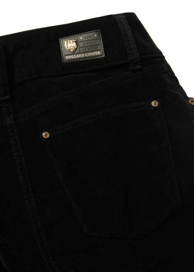 Womens High Rise Velvet Flare Black Trousers Holland Cooper Womens High Rise Velvet Flare Black Trousers Holland Cooper