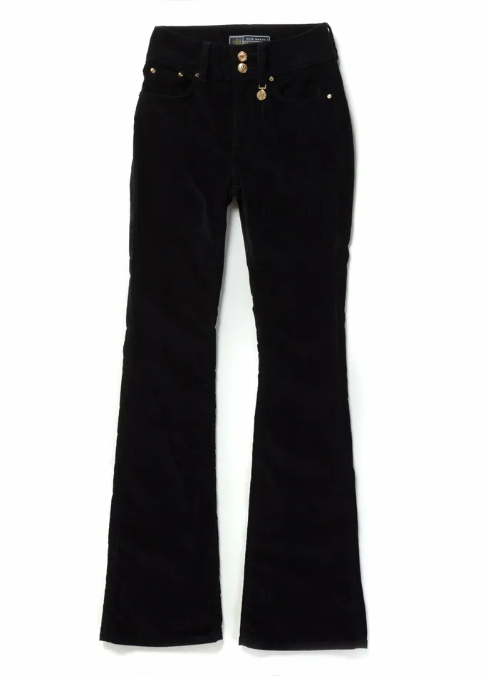 Womens High Rise Velvet Flare Black Trousers Holland Cooper Womens High Rise Velvet Flare Black Trousers Holland Cooper