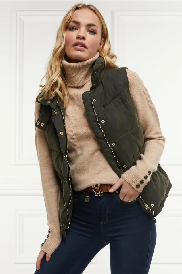 Womens Holland Cooper Aviator Padded Gilet Dark Olive Gilets