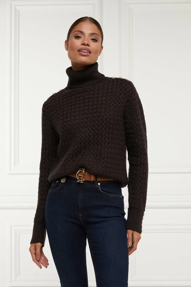 Womens Holland Cooper Basket Weave Jumper Chocolate Knitwear
