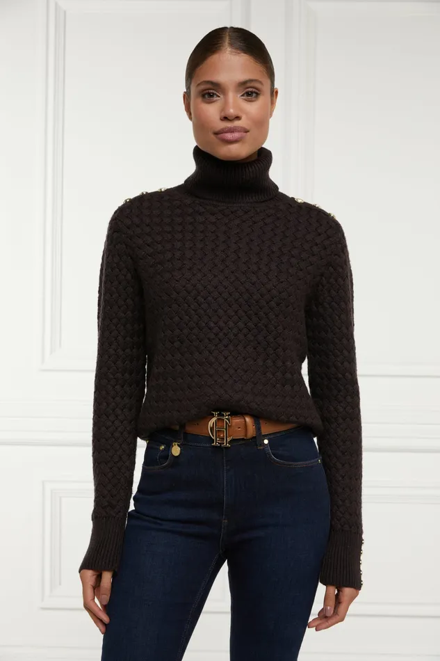 Womens Holland Cooper Basket Weave Jumper Chocolate Knitwear Womens Holland Cooper Basket Weave Jumper Chocolate Knitwear
