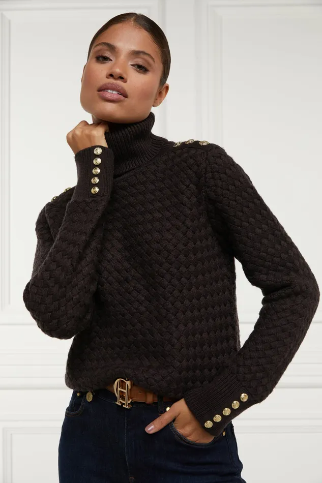 Womens Holland Cooper Basket Weave Jumper Chocolate Knitwear Womens Holland Cooper Basket Weave Jumper Chocolate Knitwear