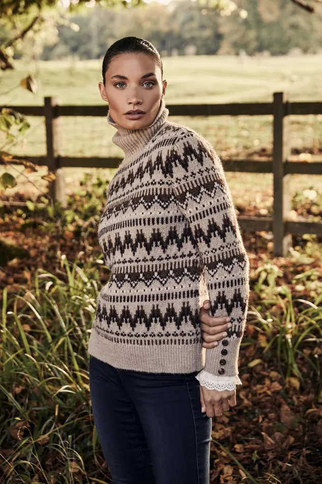 Womens Holland Cooper Heritage Fairisle Knit Latte Fairisle Knitwear