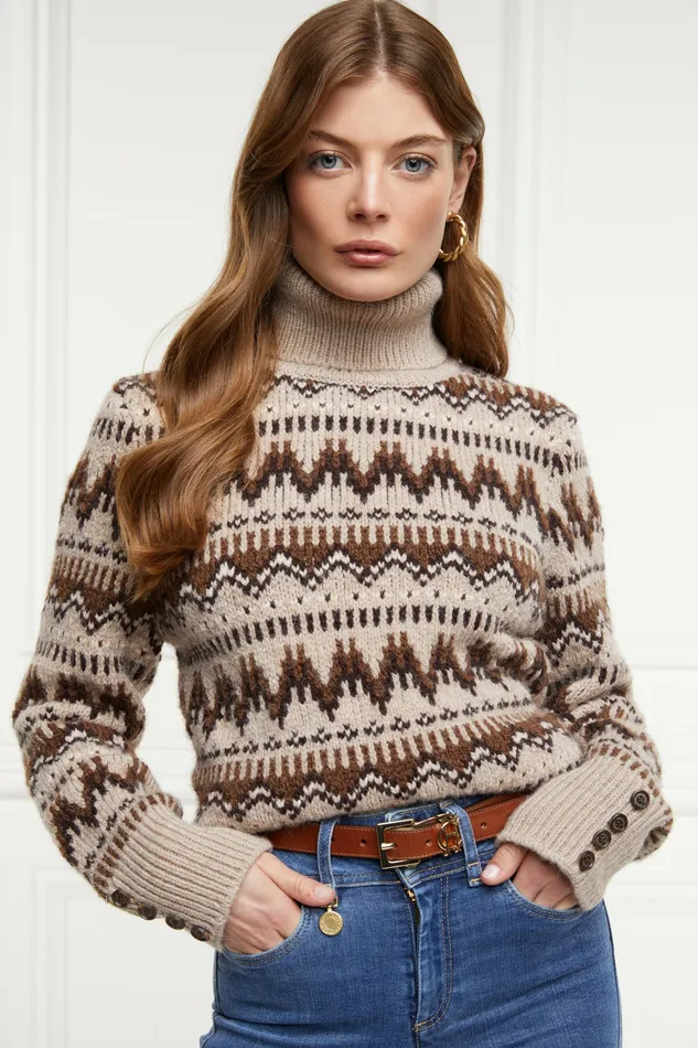 Womens Holland Cooper Heritage Fairisle Knit Latte Fairisle Knitwear Womens Holland Cooper Heritage Fairisle Knit Latte Fairisle Knitwear