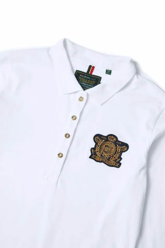 Womens Holland Cooper Long Sleeve Crest Polo White Polo Shirts Womens Holland Cooper Long Sleeve Crest Polo White Polo Shirts