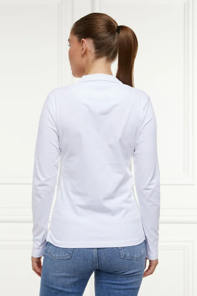 Womens Holland Cooper Long Sleeve Crest Polo White Polo Shirts Womens Holland Cooper Long Sleeve Crest Polo White Polo Shirts