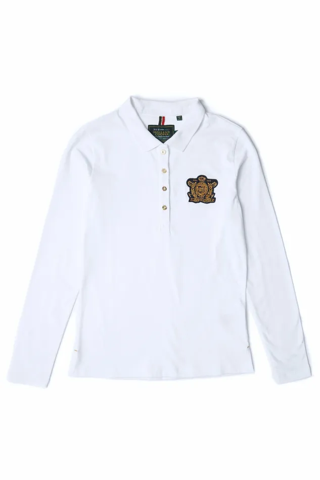 Womens Holland Cooper Long Sleeve Crest Polo White Polo Shirts Womens Holland Cooper Long Sleeve Crest Polo White Polo Shirts