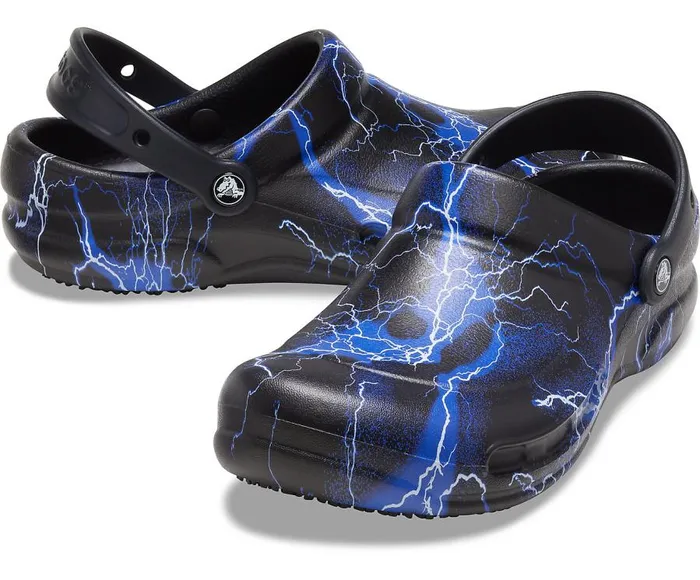WomensMens Bistro Graphic Clog Black Lightning Bolts Crocs Clogs