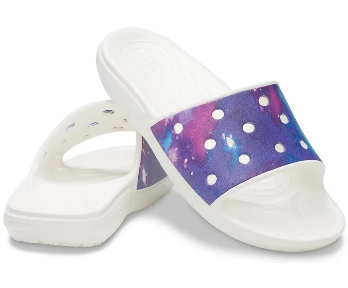WomensMens Classic Crocs Out Of This World Slide White Purple Crocs Sandals