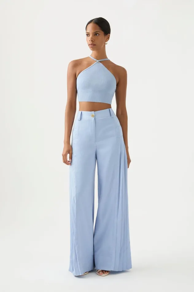 Xanthe Halter Knit Crop Top Steel Blue Women Aje Tops Xanthe Halter Knit Crop Top Steel Blue Women Aje Tops