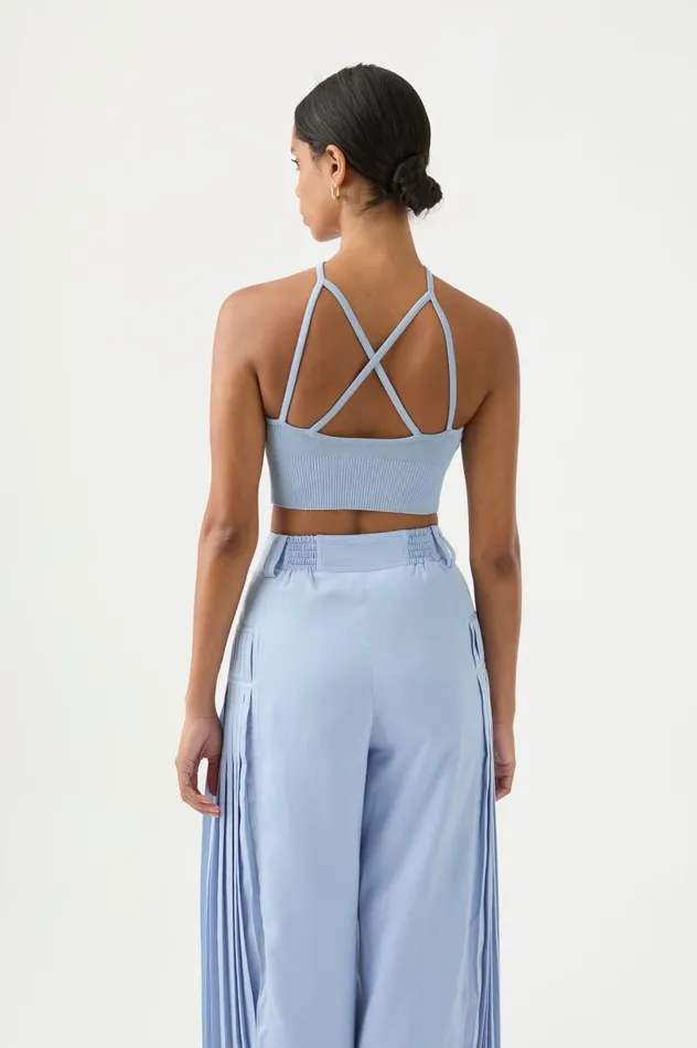 Xanthe Halter Knit Crop Top Steel Blue Women Aje Tops Xanthe Halter Knit Crop Top Steel Blue Women Aje Tops