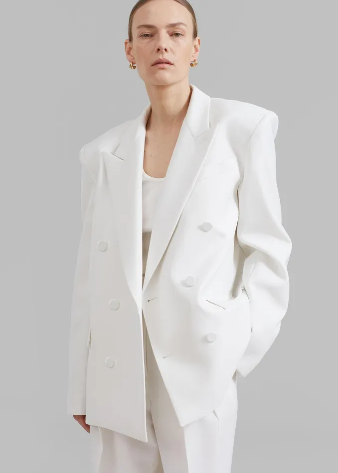 Zia Covered Buttons Blazer 8211 White Women The Frankie Shop Clothing