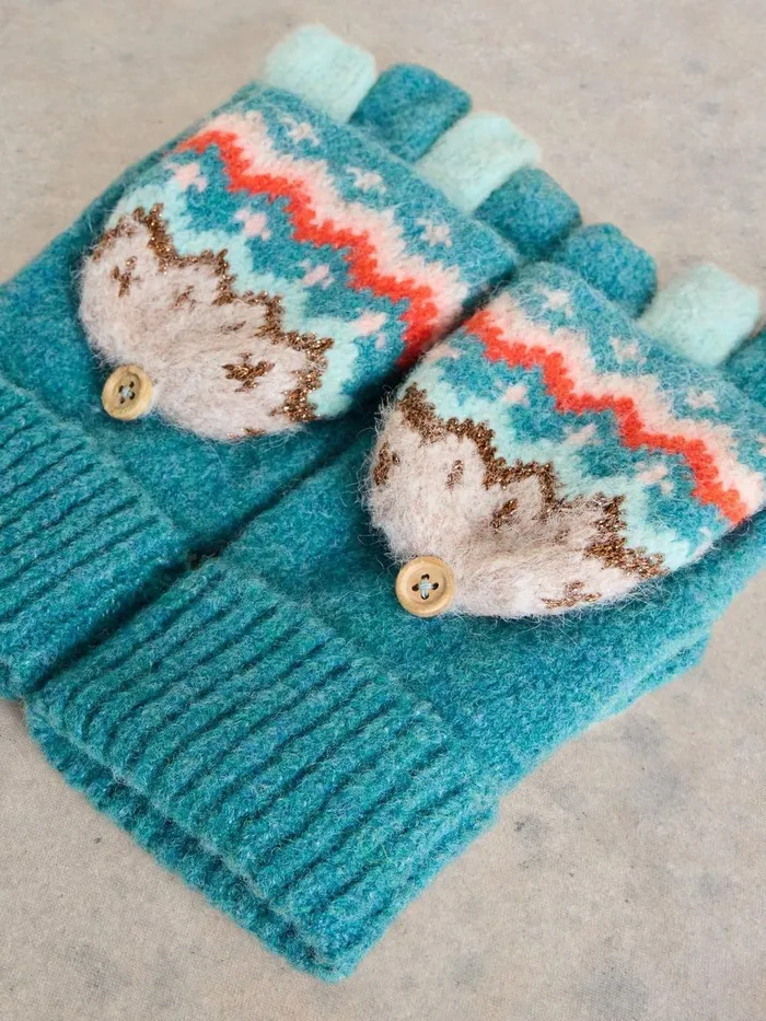 Zig Zag Flip Mitt Teal Multi Women White Stuff Hats and Gloves