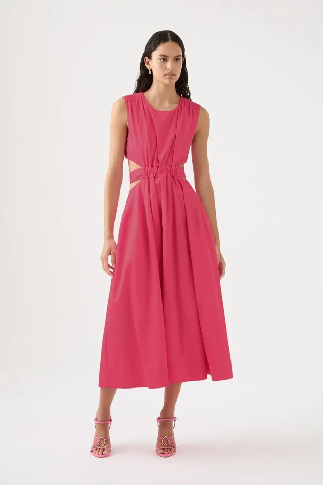 Zorina Tie Midi Dress Hot Pink Women Aje Dresses