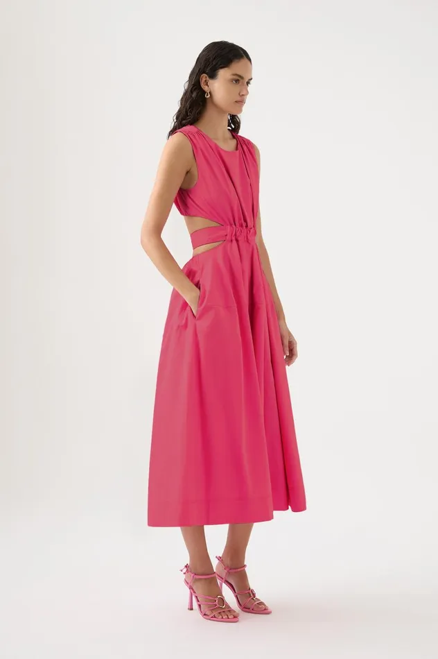 Zorina Tie Midi Dress Hot Pink Women Aje Dresses Zorina Tie Midi Dress Hot Pink Women Aje Dresses