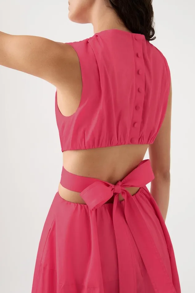 Zorina Tie Midi Dress Hot Pink Women Aje Dresses Zorina Tie Midi Dress Hot Pink Women Aje Dresses