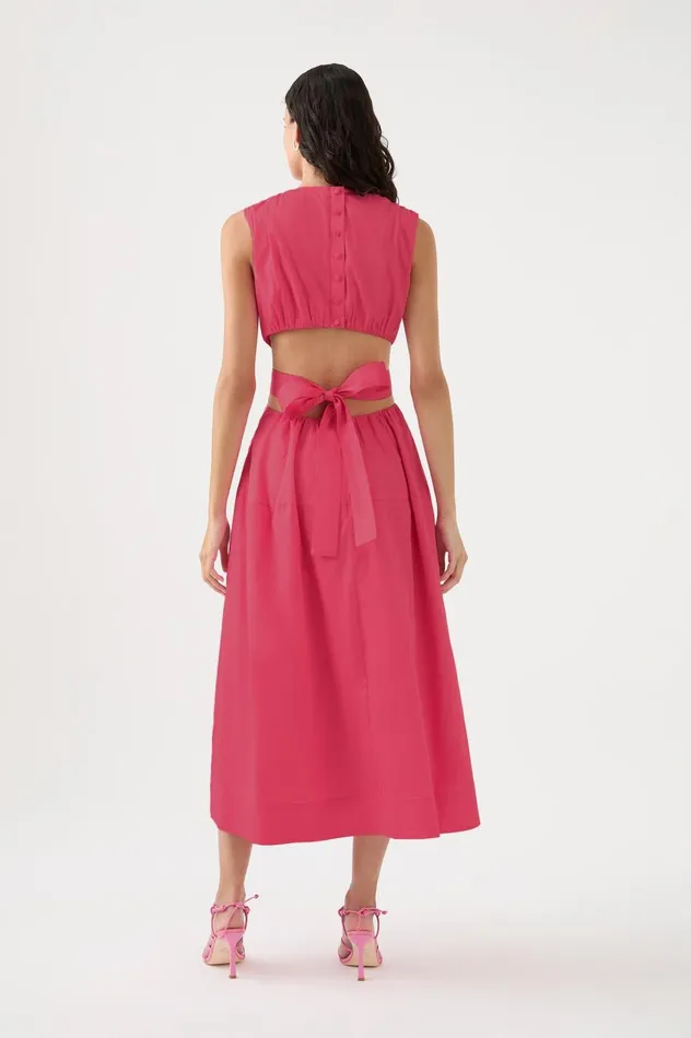 Zorina Tie Midi Dress Hot Pink Women Aje Dresses Zorina Tie Midi Dress Hot Pink Women Aje Dresses